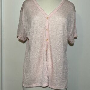 Vintage Active USA Light Pink V-Neck Button Front Women's Top